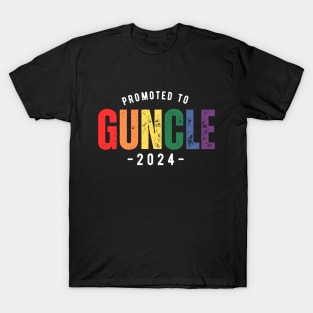 Promoted to Guncle 2024 - gay uncle lgbt brother fun humorous gift pregnancy reveal T-Shirt